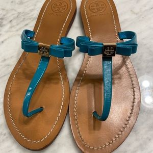 Tory Burch T-Strap Teal Patent Leather Thong